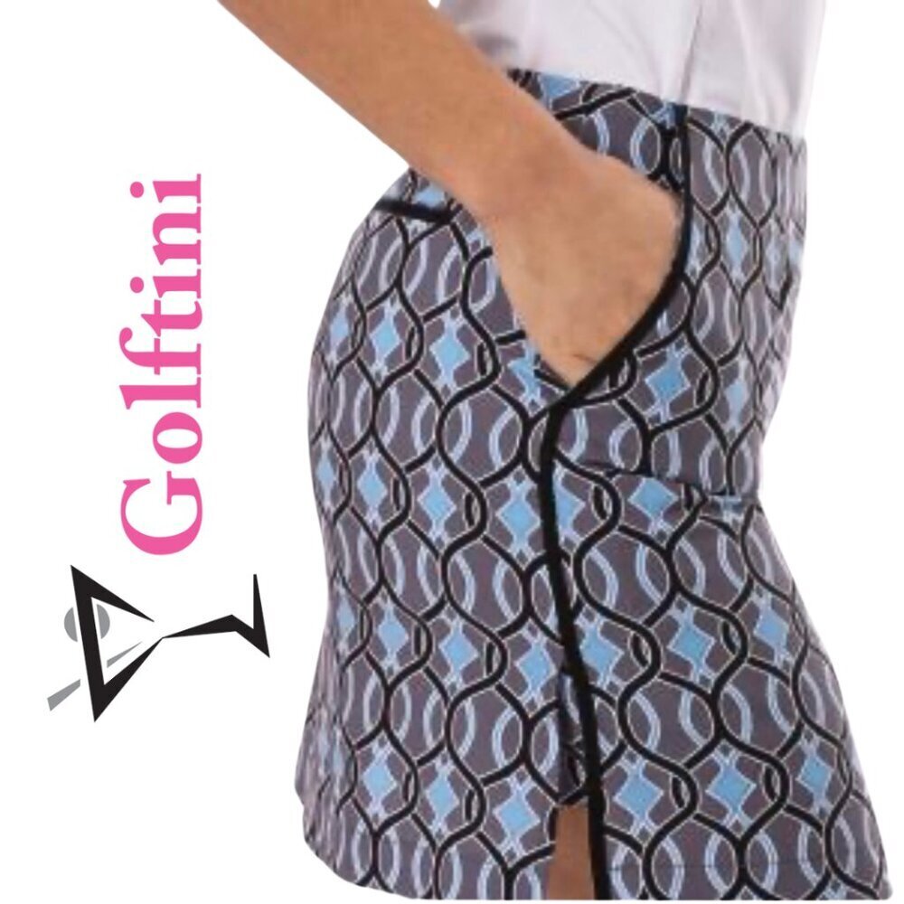 Golftini, Geometric Athletic Golf Skort, Twist n Shout, Gray, Black, Blue, Grey‎
